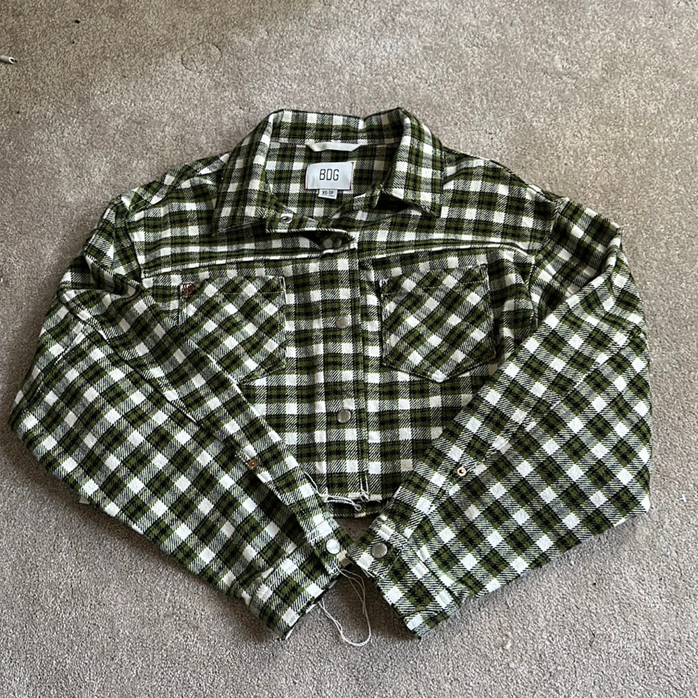 BDG green plaid button down cropped jacket